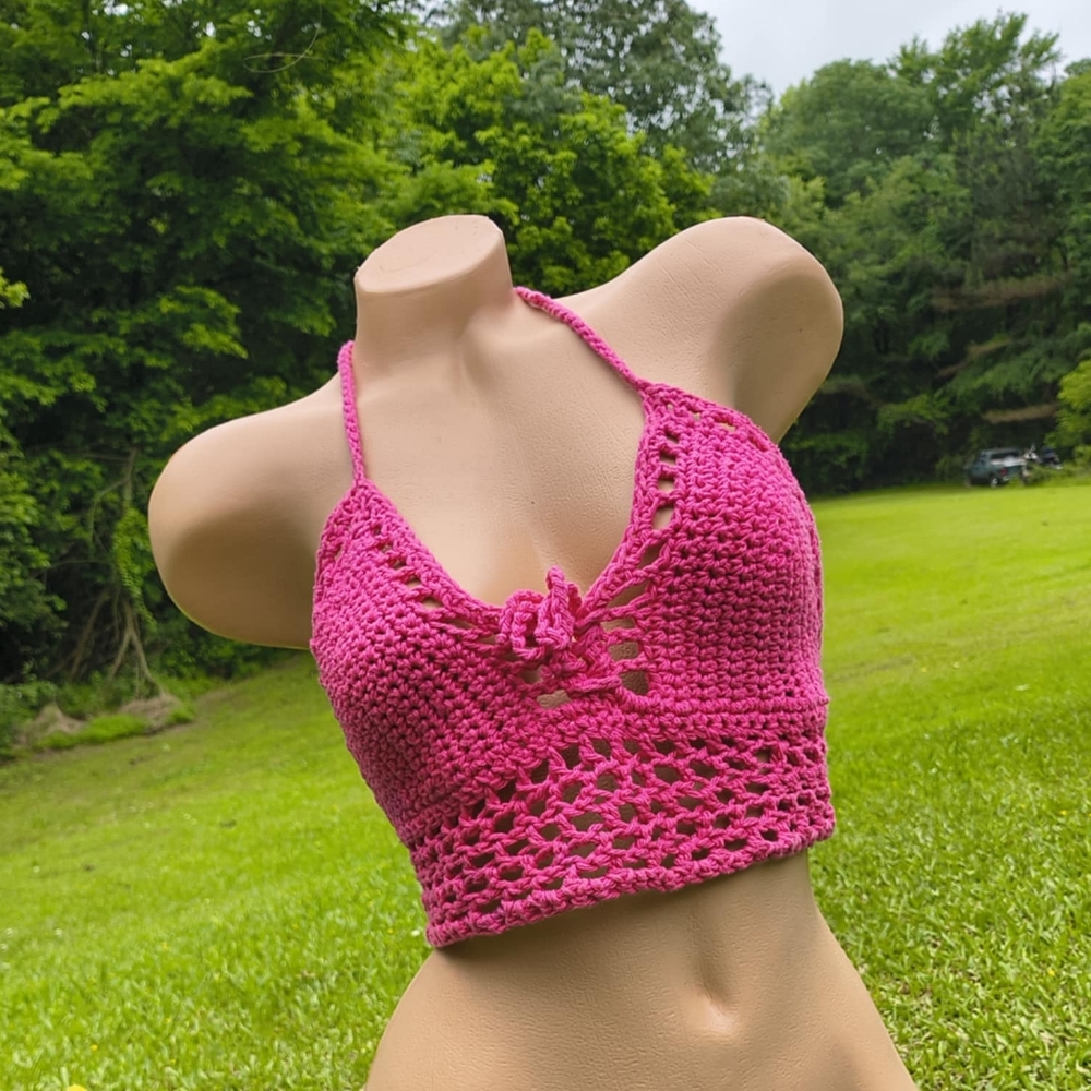 Vibrant Pink Crochet Halter Top